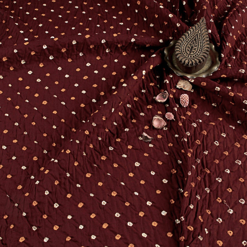 Bandhej Maroon Small Dots Cotton Fabric