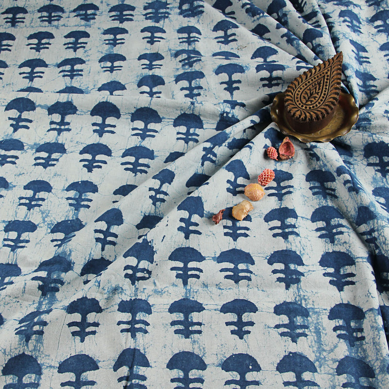 Dabu Indigo Mushroom Hand Block Printed Cotton Fabric