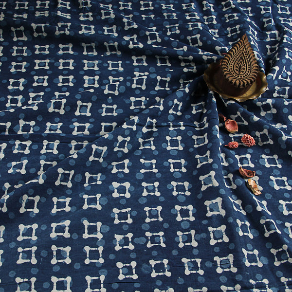 Dabu Indigo Geometric Hand Block Printed Cotton Fabric