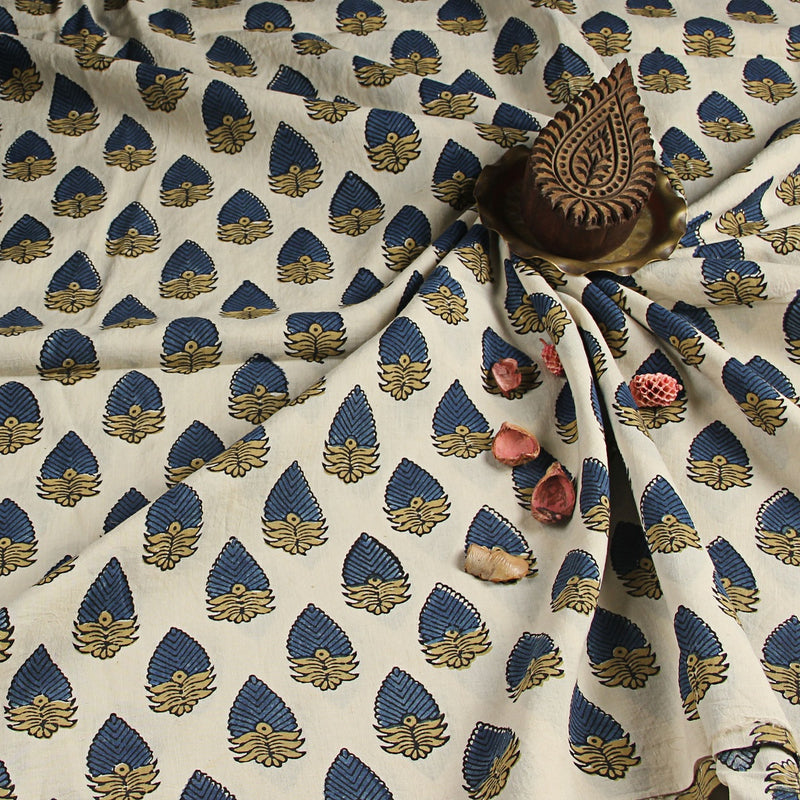 Ajrakh Berry Butti Hand Block Printed Cotton Fabric