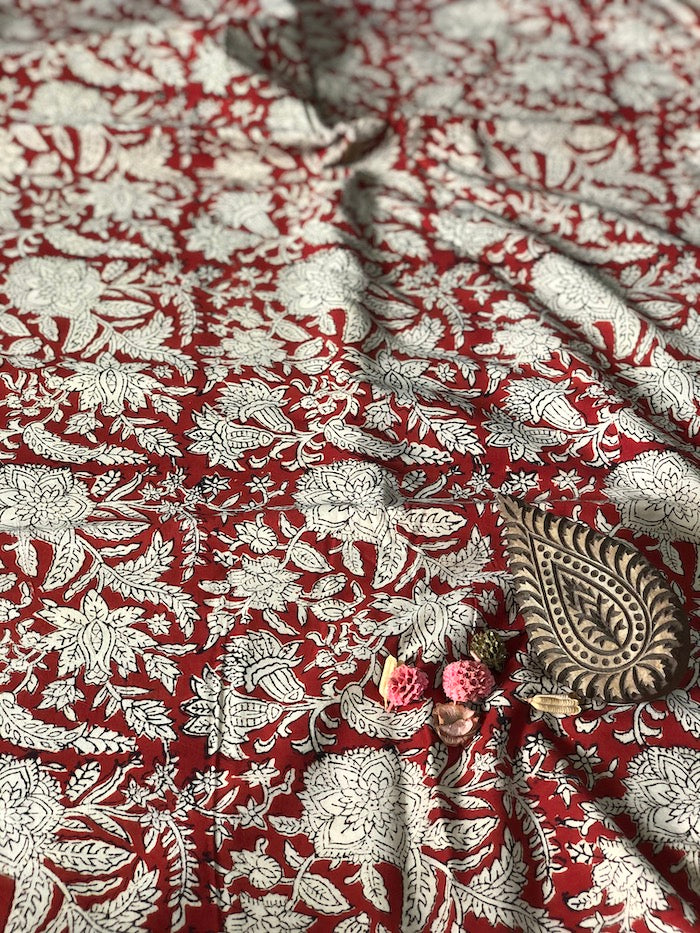 Madder Jaal Block Printed Cotton Fabric