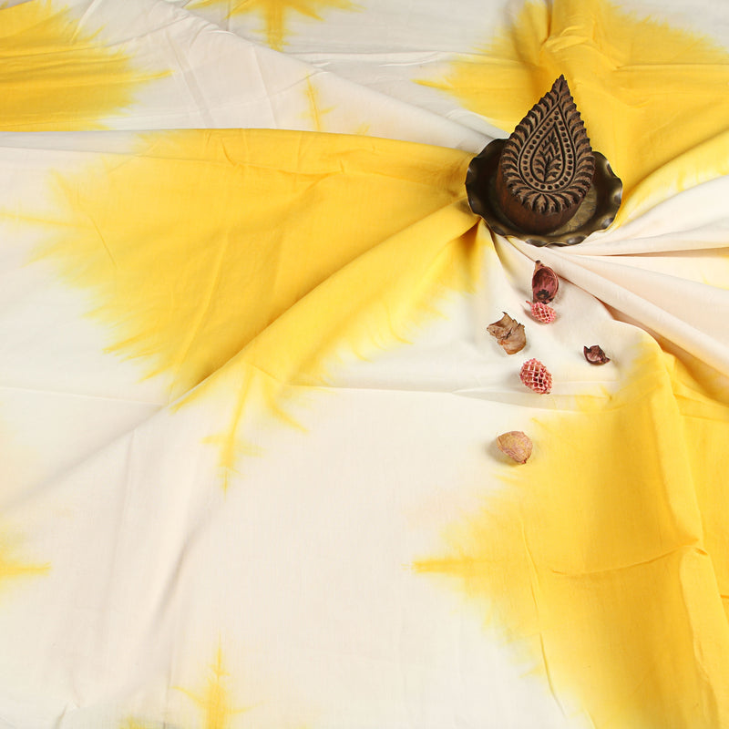 Shibori White Yellow Hand Tied and Dyed Cotton Fabric