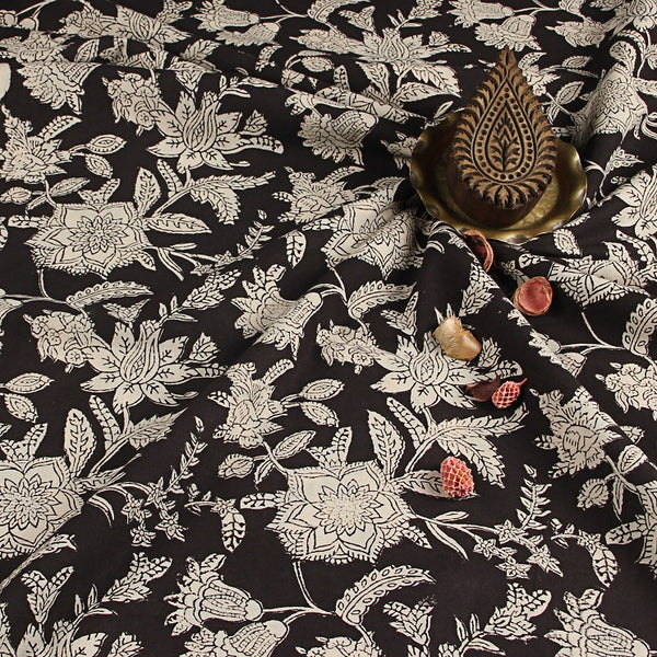 Bagru Floral Jaal Hand Block Printed Cotton Fabric