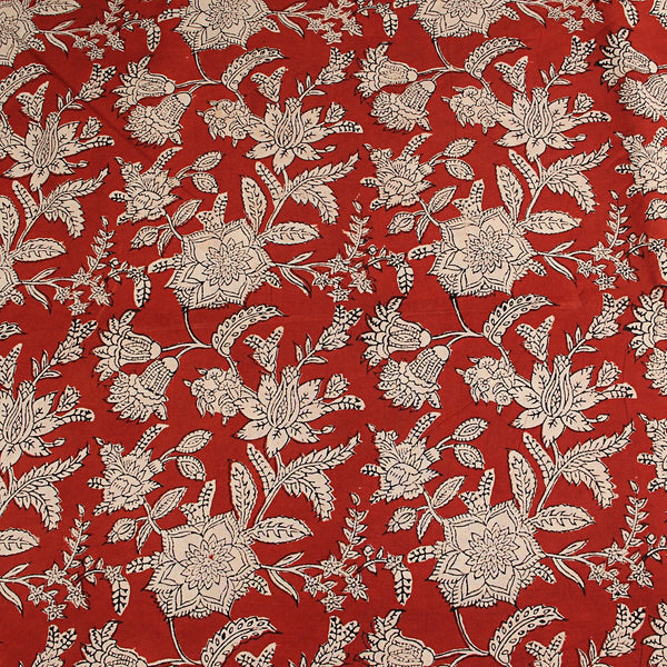 Bagru Red Floral Jaal Hand Block Printed Cotton Fabric
