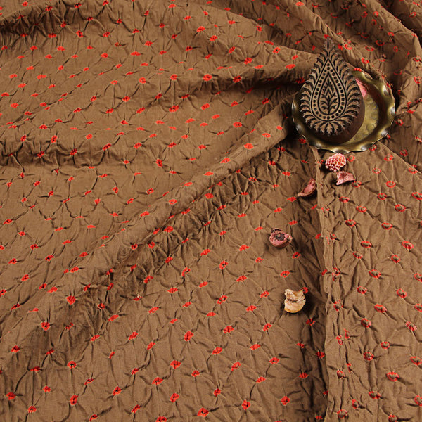 Bandhej Sand Brown Orange Dots Cotton Fabric