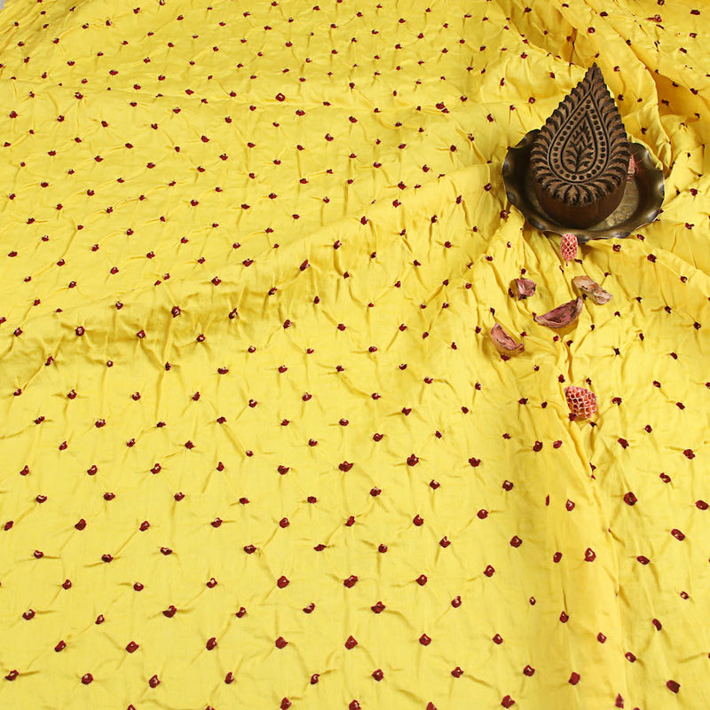 Bandhej Yellow Red Dots Cotton Fabric (2.5m)