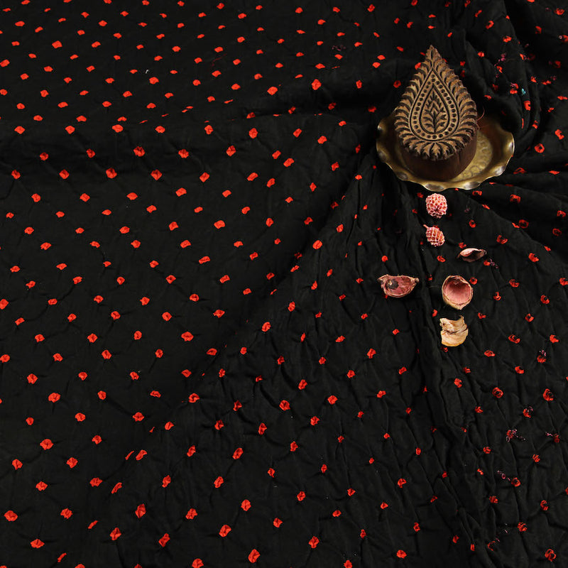 Bandhej Black Orange Dots Cotton Fabric (2.5m)