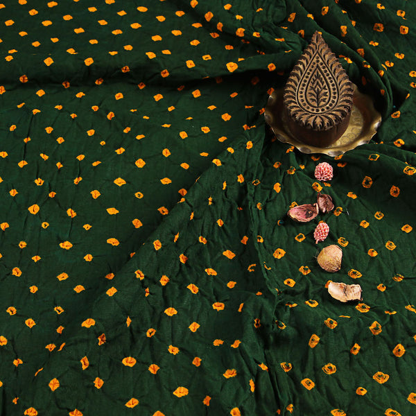 Bandhej Green Orange Dots Cotton Fabric (2.5m)