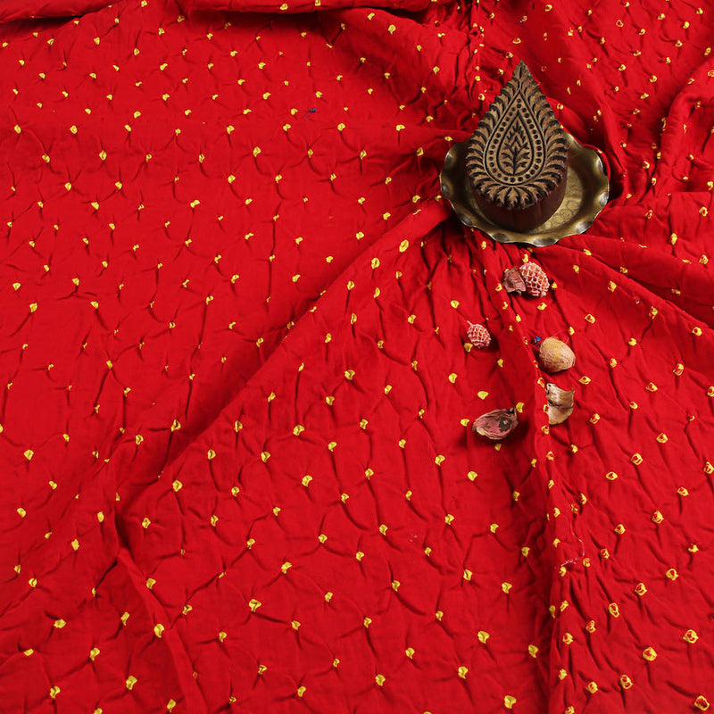 Bandhej Red Yellow Dots Cotton Fabric (2.5m)