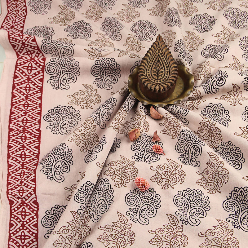 Bagh Flower Hand Block Printed Cotton Fabric