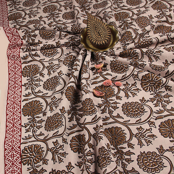 Bagh Flower Jaal Hand Block Printed Cotton Fabric