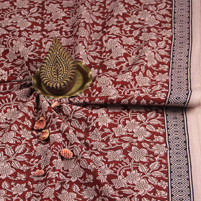 Bagh Flower Jaal Hand Block Printed Cotton Fabric