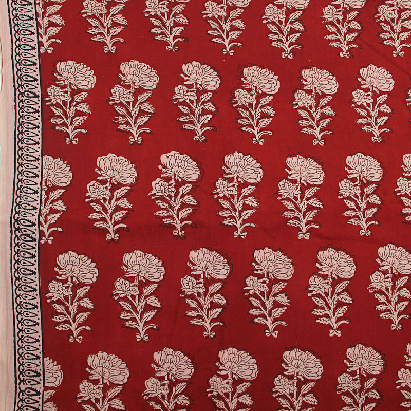 Bagh Flower Butta Hand Block Printed Cotton Fabric