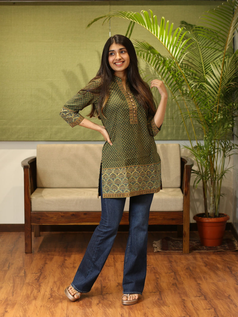 Henna Ajrakh Patchwork Short Cotton Kurta