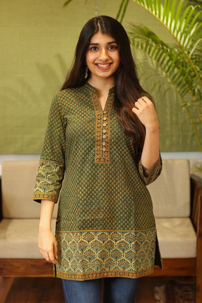 Henna Ajrakh Patchwork Short Cotton Kurta