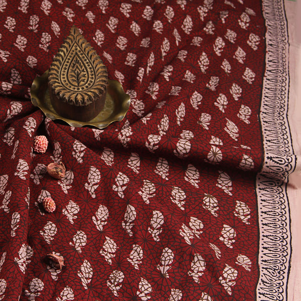 Bagh Leaf Butti Hand Block Printed Cotton Fabric