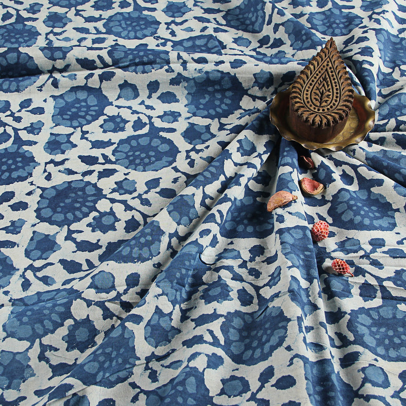 Dabu Floral Hand Block Printed Cotton Fabric