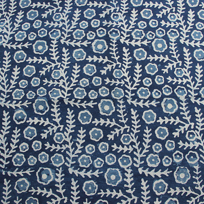 Dabu Floral Hand Block Printed Cotton Fabric