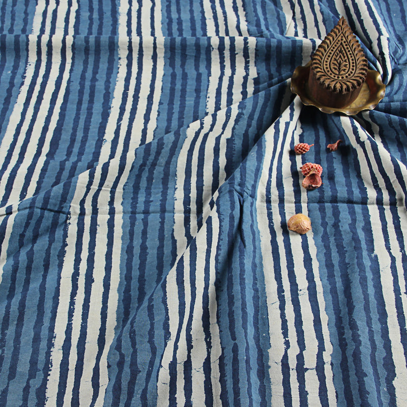 Dabu Stripes Hand Block Printed Cotton Fabric