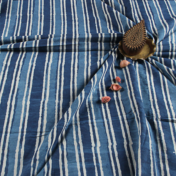 Dabu Stripes Hand Block Printed Cotton Fabric