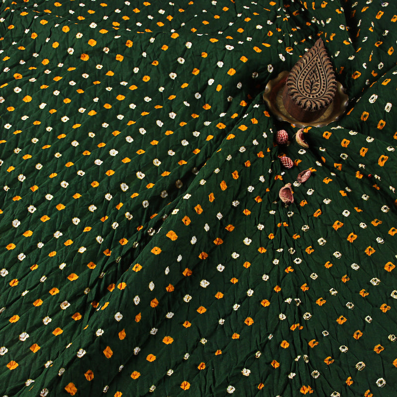 Bandhej Green + Mango  Dots  Cotton Fabric (2.5m)