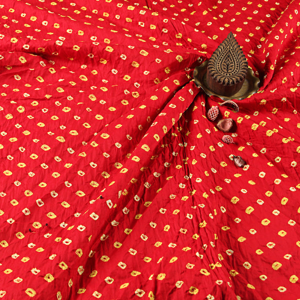 Bandhej Tomato Red with Yellow Dots  Cotton Fabric (2.5m)