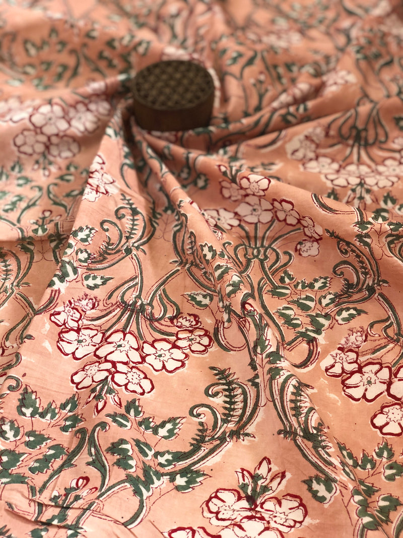 Peach Sanganeri Blouse Fabric