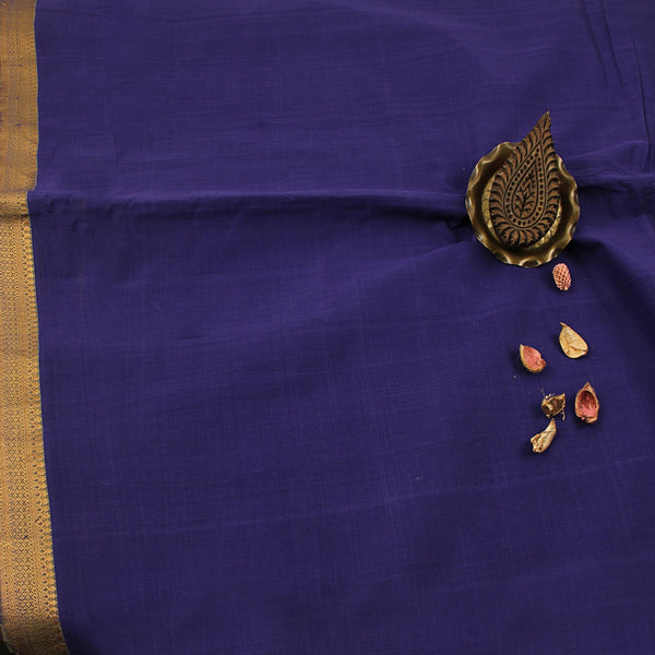 Mangalgiri Indigo Plain Natural Dyed Nizam Border Cotton Fabric