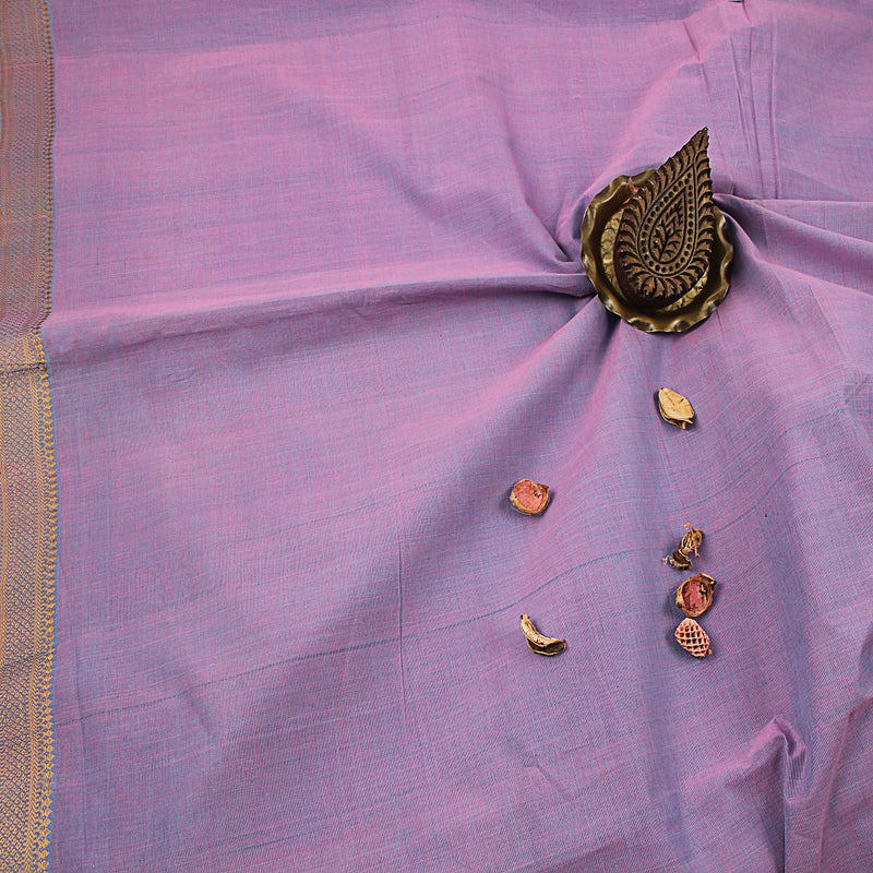 Mangalgiri Lavender Dhoop Chaon Natural Dyed Nizam Border Cotton Fabric