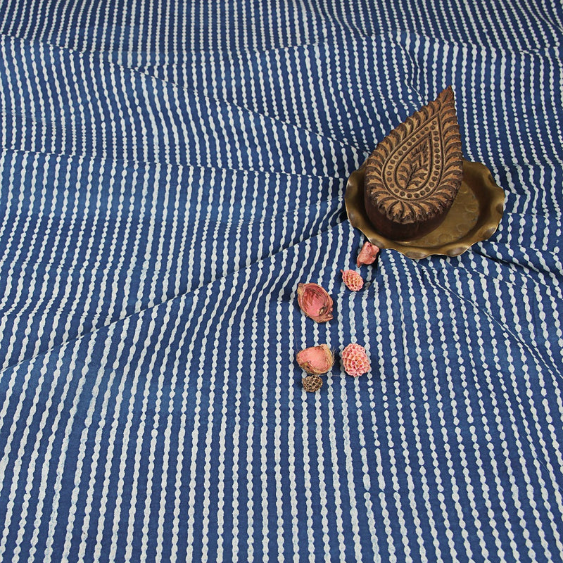 Dabu Indigo Stripes Hand Block Printed Cotton Fabric