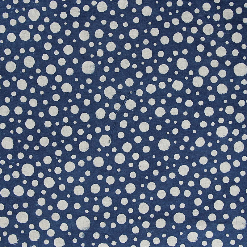 Dabu Indigo Big Small Polka Dots Hand Block Printed Cotton Fabric