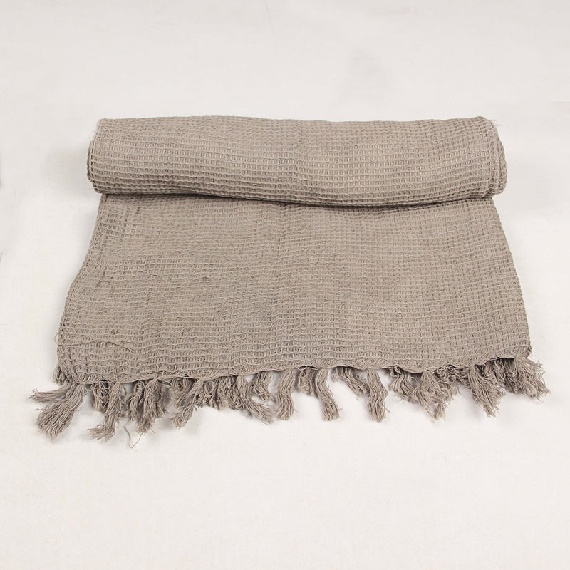 Light Grey Hand Woven Natural Dyed Waffle Weave Bath Towel