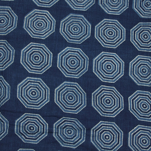 Indigo Hexagon Pattern Dabu Hand Block Printed Slub Cotton Fabric