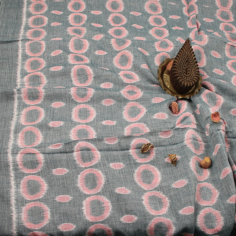 Pink Circle Pattern Ikkat Handwoven Cotton Fabric