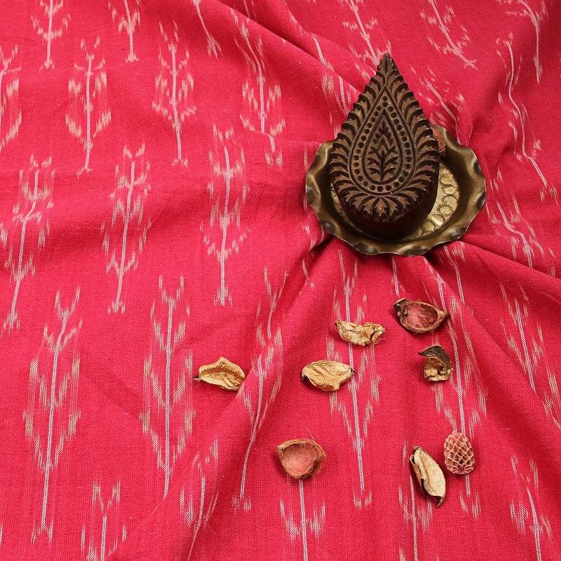 Pink White Ikkat Handwoven Cotton Fabric