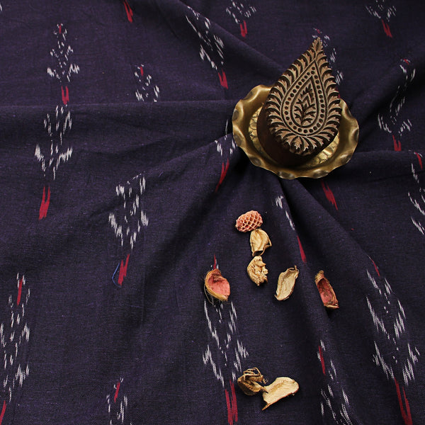 Indigo Pink Tree Ikkat Handwoven Cotton Fabric