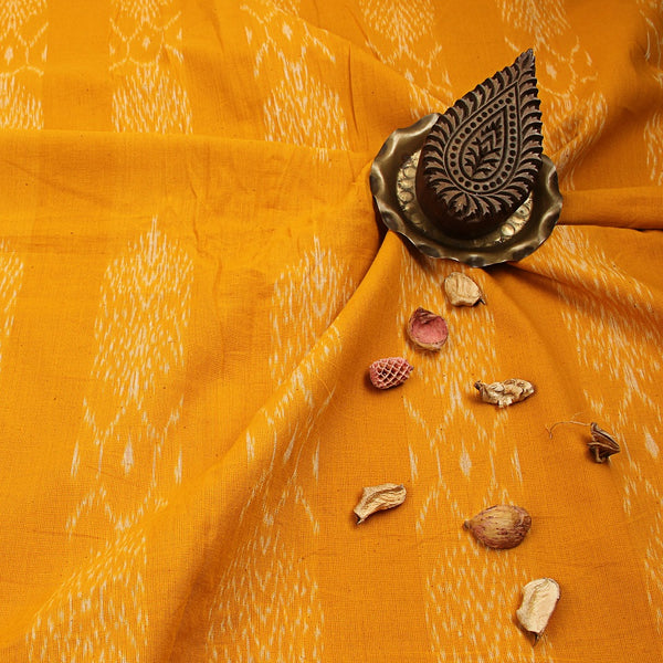 Amber Yellow Ikkat Handwoven Cotton Fabric