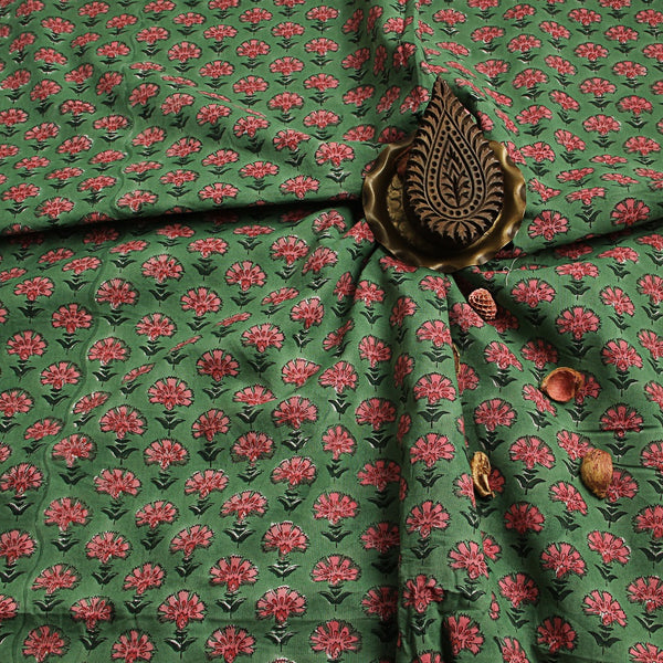 Small Marigold Butti Jaal Sanganeri Hand Block Printed Cotton Fabric