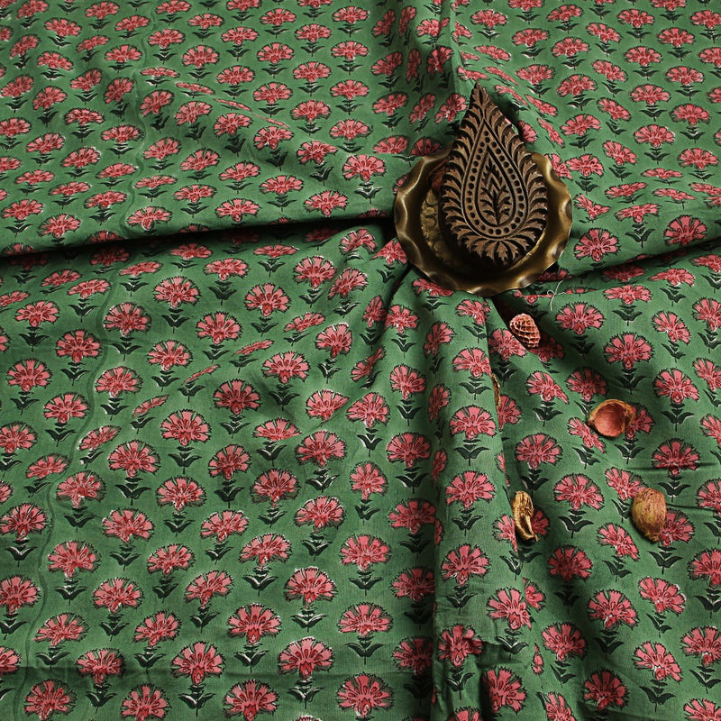 Small Marigold Butti Jaal Sanganeri Hand Block Printed Cotton Fabric