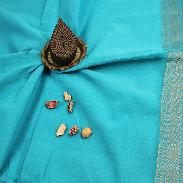 Mangalgiri Light Blue Natural Dyed Nizam Border Cotton Fabric
