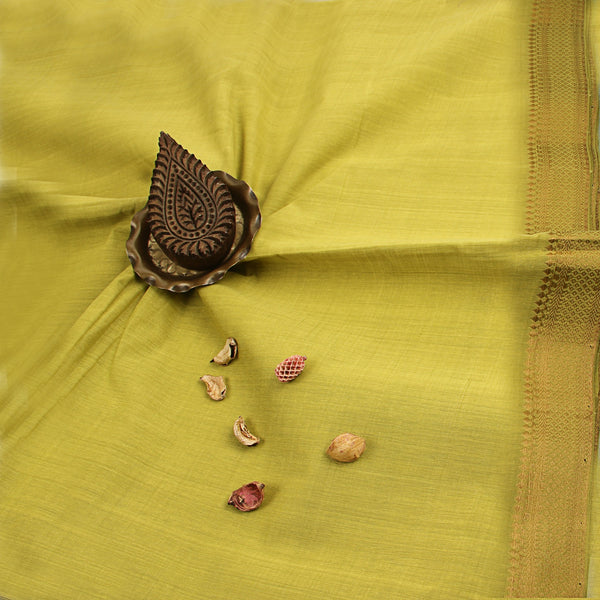Mangalgiri Yellow  Natural Dyed Nizam Border Cotton Fabric