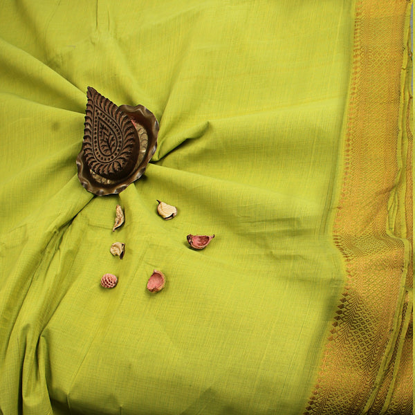 Mangalgiri Light Green Natural Dyed Nizam Border Cotton Fabric