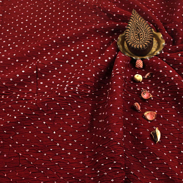 Maroon Bandhani Cotton Fabric (4.5 M)
