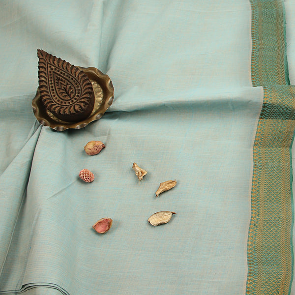 Mangalgiri Ferozi Dhoop Chaon Natural Dyed Nizam Border Cotton Fabric