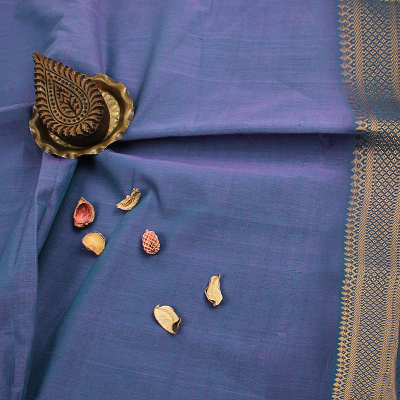 Mangalgiri Purple Dhoop Chaon Natural Dyed Nizam Border Cotton Fabric