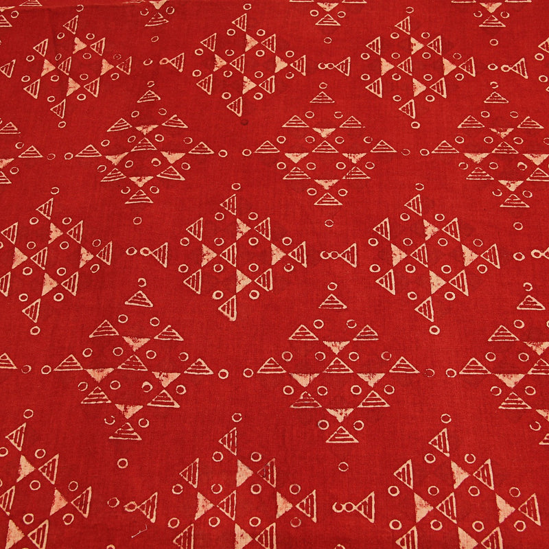 Red Tribal Print Ajrakh Hand Block Printed Cotton Fabric