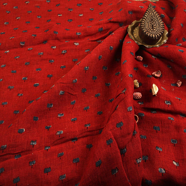Madder & Indigo Lotus Linen Ajrakh Fabric