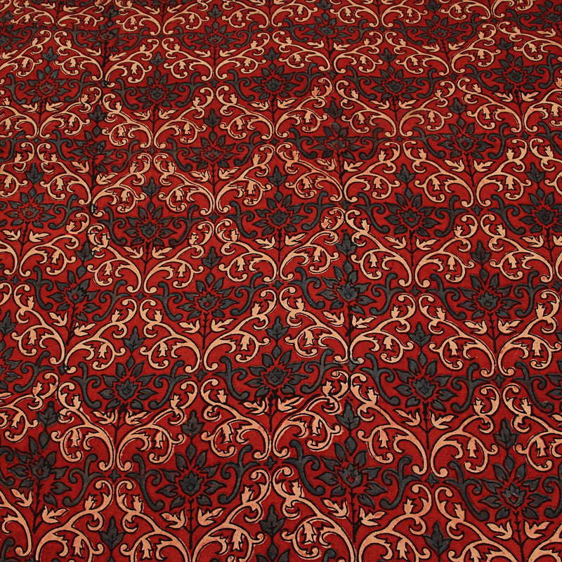 Red Ajrakh Hand Block Printed Cotton Fabric