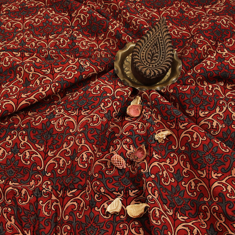 Red Ajrakh Hand Block Printed Cotton Fabric