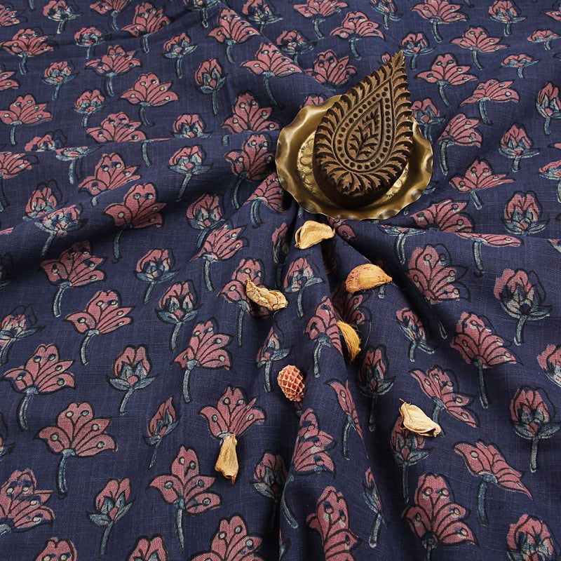 Pink Lily Dabu Hand Block Printed Slub Cotton Fabric